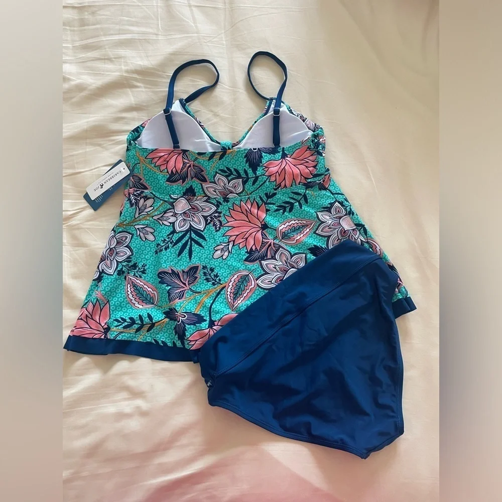 Caribbean Joe Green Floral Tankini Set